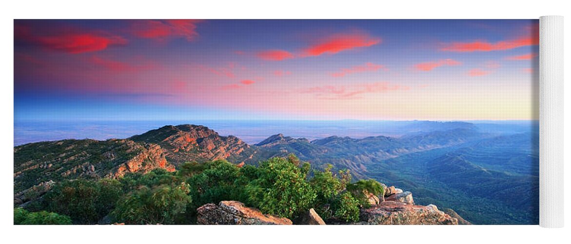 St Mary Peak Sunrise Outback Landscape Wilpena Pound Flinders Ranges South Australia Australian Abc Range Yoga Mat featuring the photograph St Mary Peak Sunrise #3 by Bill Robinson