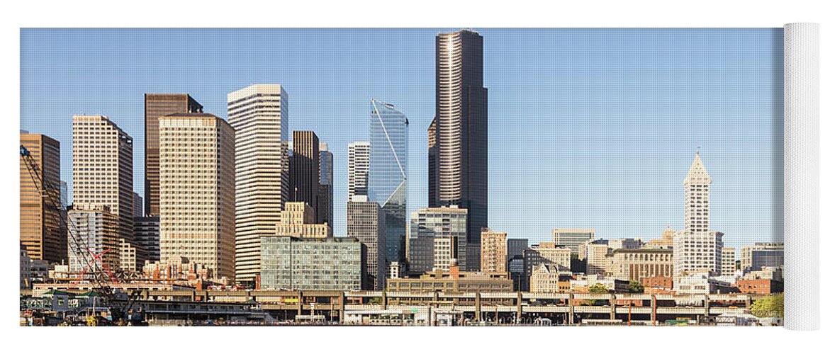 America Yoga Mat featuring the photograph Sunset over Seattle skyline in Washington state in the US #3 by Didier Marti
