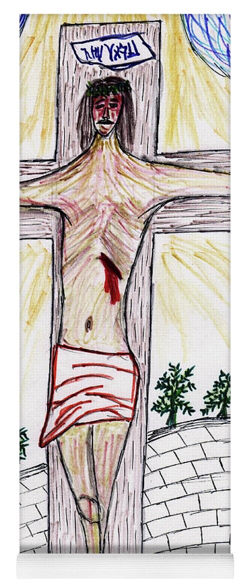 Jesus Yoga Mat featuring the drawing Thank God For Good Friday #3 by Carl Deaville