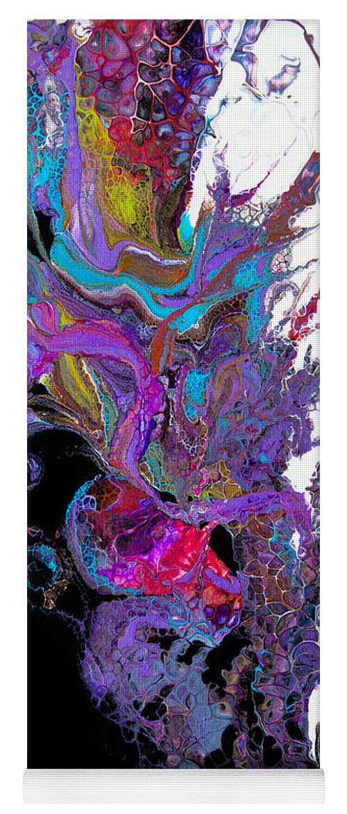 Colorful Airy Graceful Compelling Vibrant Abstract Organic Feeling Black White Purple Blue Spirals Yoga Mat featuring the painting #3118 Flaura #3118 by Priscilla Batzell Expressionist Art Studio Gallery