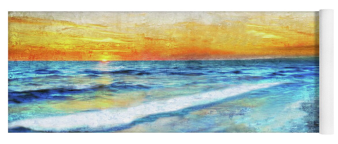 Aqua Yoga Mat featuring the painting Seascape Sunrise Impressionist Digital Painting 31a by Ricardos Creations