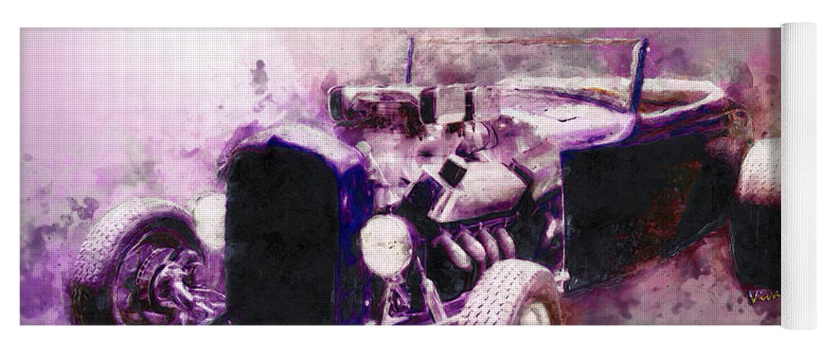 32 Yoga Mat featuring the mixed media 32 Ford Low Boy Roadster Watercoloured Sketch by Chas Sinklier