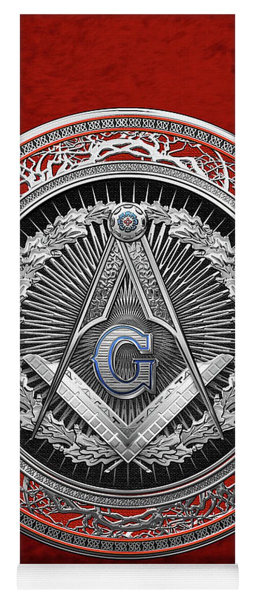 Ancient Brotherhoods Collection By Serge Averbukh Yoga Mat featuring the digital art 3rd Degree Mason Silver Jewel - Master Mason Square and Compasses over Red Velvet by Serge Averbukh