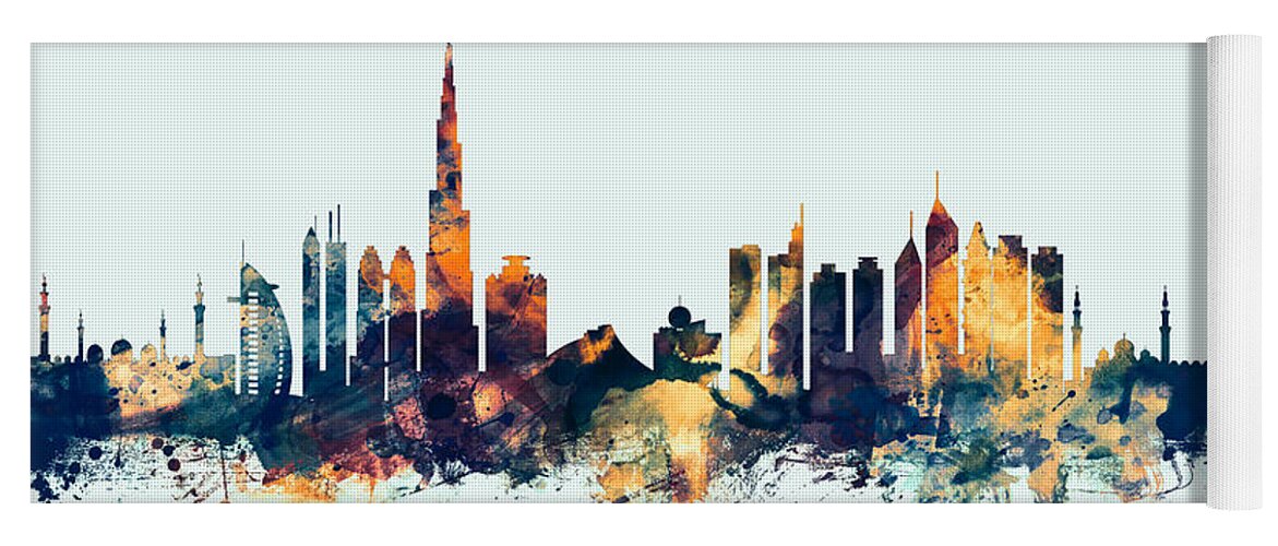 Urban Yoga Mat featuring the digital art Dubai Skyline #4 by Michael Tompsett