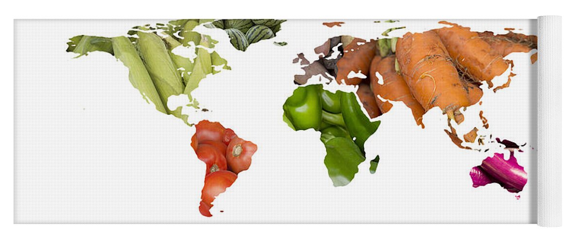 World Yoga Mat featuring the photograph World Fruits Vegetables Map #4 by Ezume Images