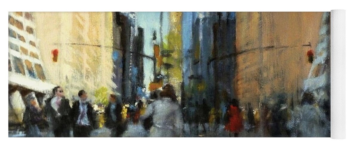 Urban Yoga Mat featuring the painting 42nd Street Reflections by Peter Salwen