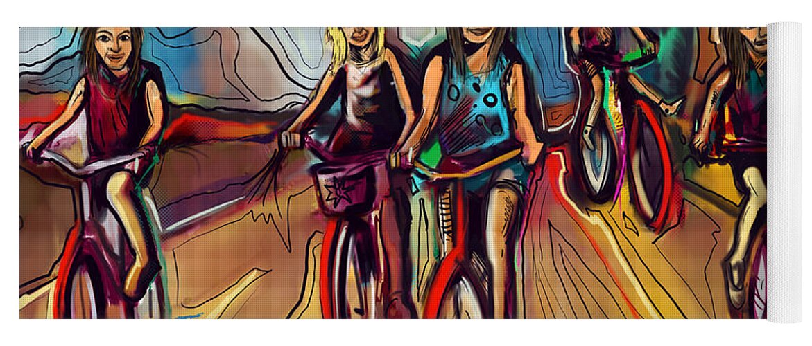  Yoga Mat featuring the painting 5 Bike Girls by John Gholson