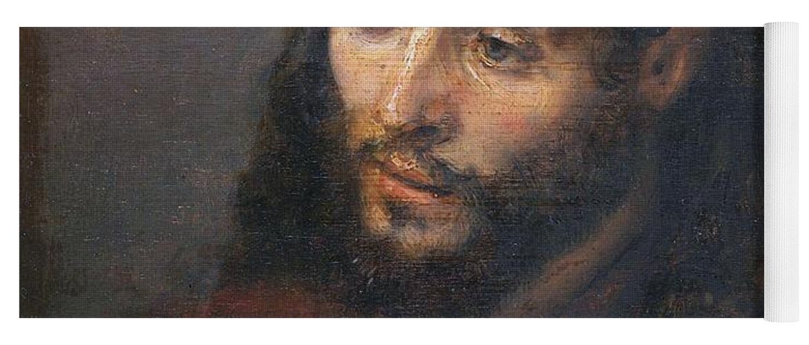 Christ Jesus Dutch Baroque Rembrandt Head Face Christian Netherlands Van Rijn Yoga Mat featuring the painting Head Of Christ by Troy Caperton