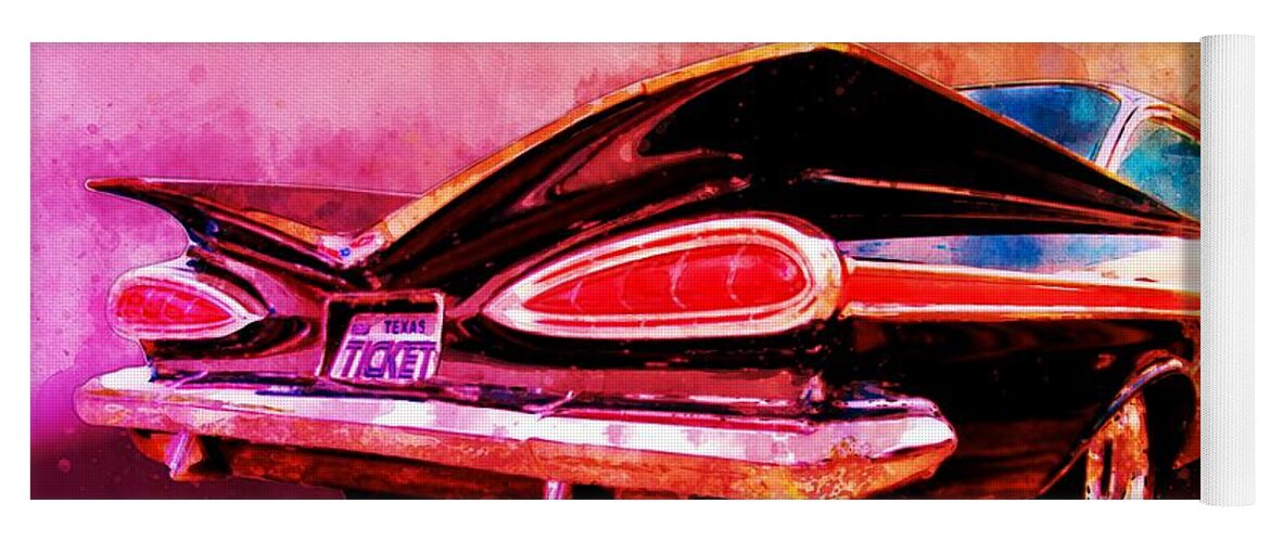 59 Yoga Mat featuring the digital art 59 Chevy Ticket to Ride Watercolour by Chas Sinklier