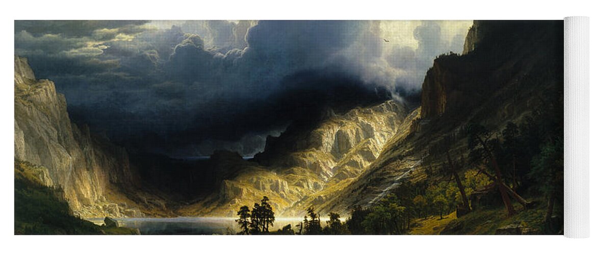 A Storm In The Rocky Mountains Yoga Mat featuring the painting A Storm in the Rocky Mountains by Albert Bierstadt