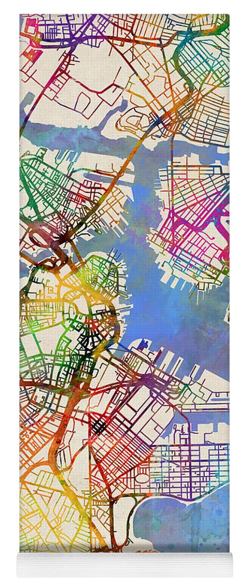 Street Map Yoga Mat featuring the digital art Boston Massachusetts Street Map #6 by Michael Tompsett