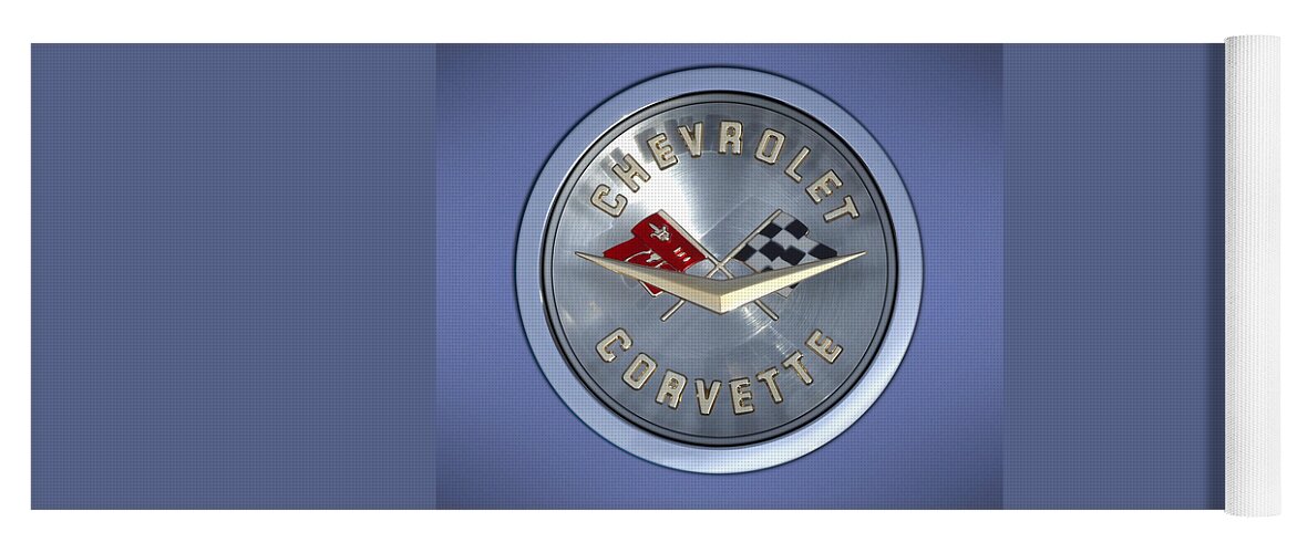 Chevrolet Corvette Yoga Mat featuring the photograph 60 Chevy Corvette Emblem by Mike McGlothlen