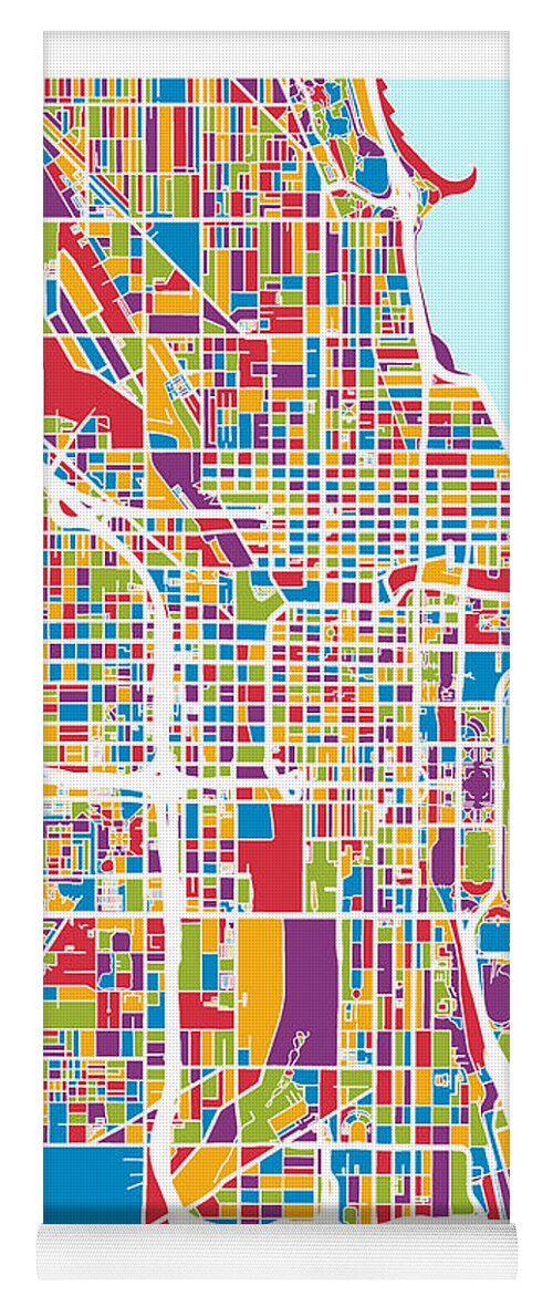 Chicago Yoga Mat featuring the digital art Chicago City Street Map #7 by Michael Tompsett