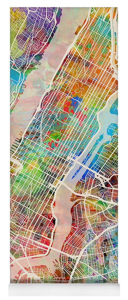 New York Yoga Mat featuring the digital art New York City Street Map #8 by Michael Tompsett