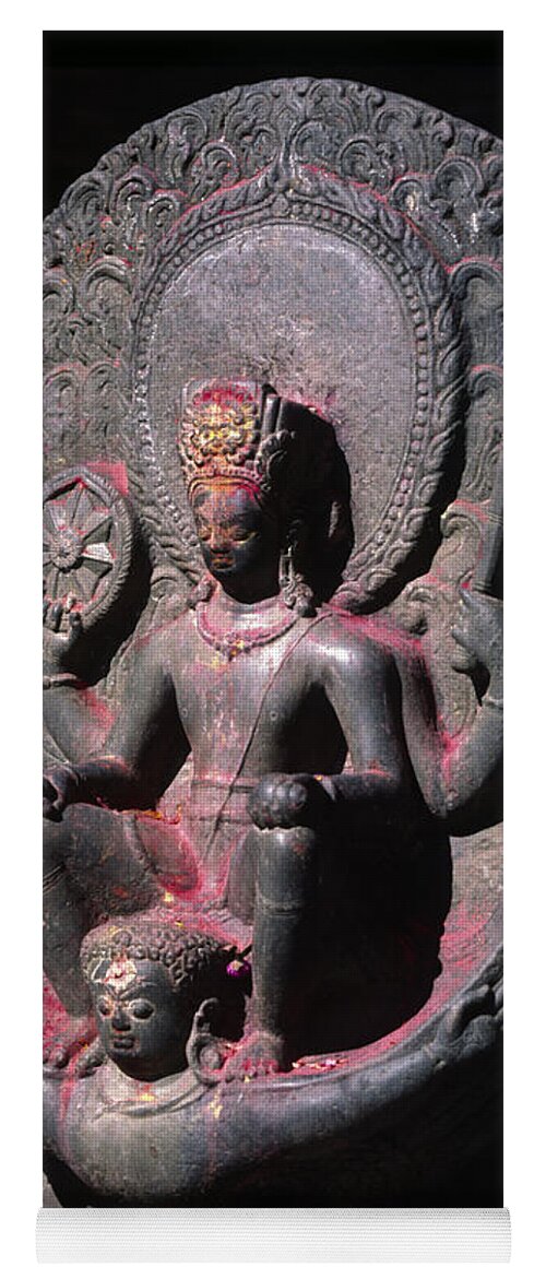 Craig Lovell Yoga Mat featuring the photograph 8th Century Vishnu - Changu Narayan Temple Nepal by Craig Lovell