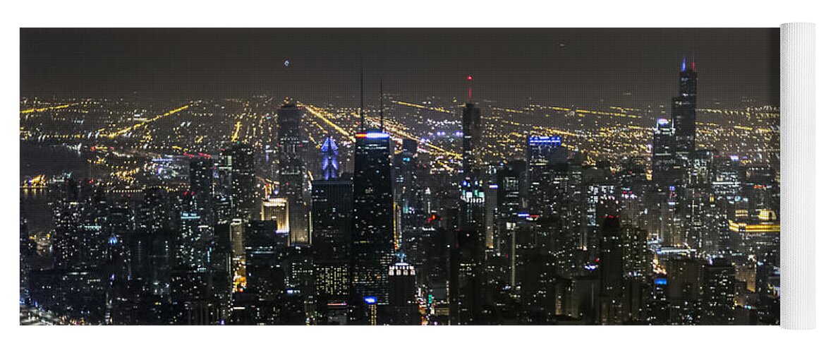 Chicago Yoga Mat featuring the photograph Chicago Night Skyline Aerial Photo #13 by David Oppenheimer