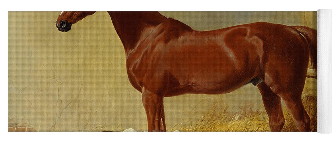 Horse Yoga Mat featuring the painting A Bay Racehorse in a Stall, 1843 by John Frederick Herring Snr