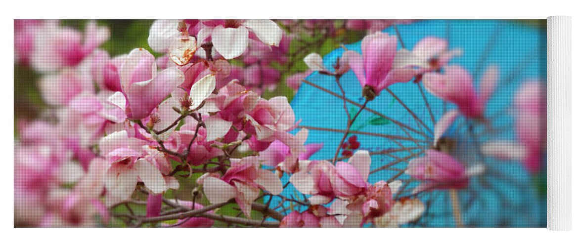 Cherry Blossom Festival Yoga Mat featuring the photograph A blue umbrella by Agnes Caruso
