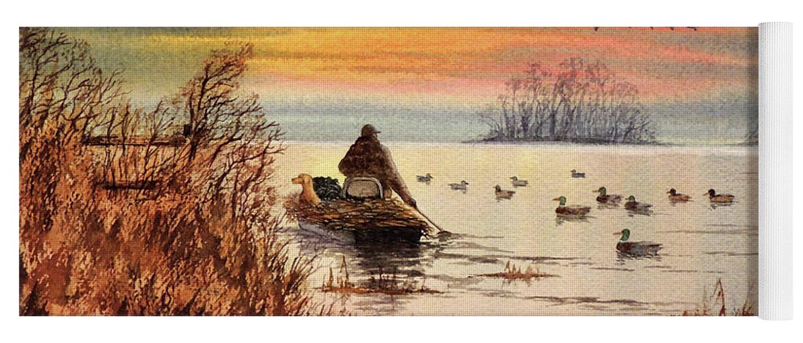 Duck Hunting Yoga Mat featuring the painting A Great Day For Duck Hunting by Bill Holkham