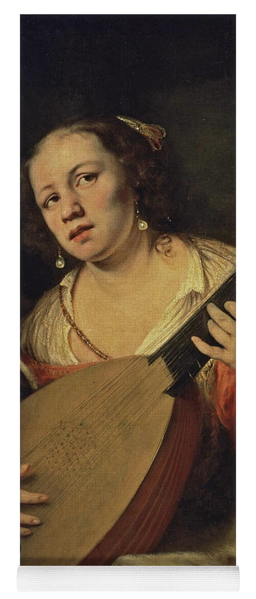 Ferdinand Bol Yoga Mat featuring the painting A Lady Playing the Lute by Ferdinand Bol