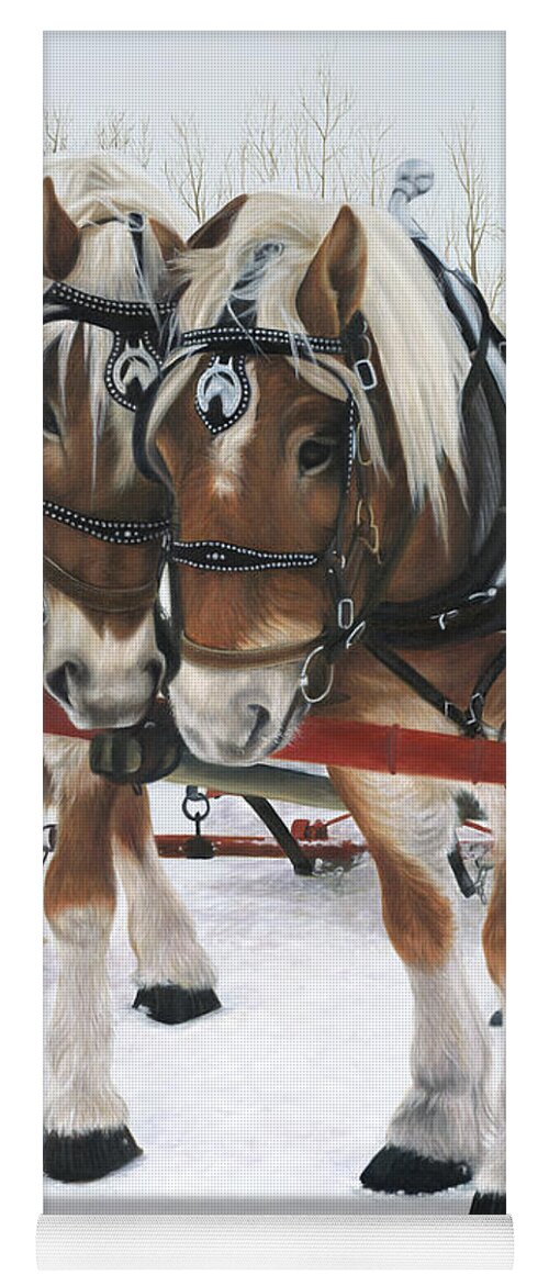  Belgium Horse Team In Winter Landscape Yoga Mat featuring the painting A Loving Union by Tammy Taylor