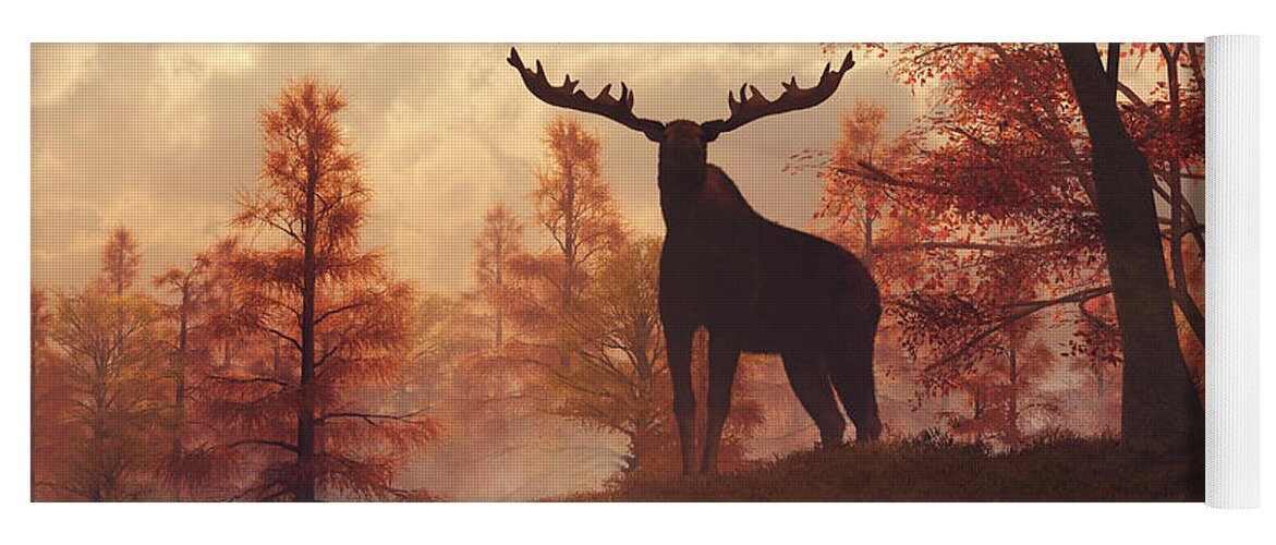  Yoga Mat featuring the digital art A Moose in Fall by Daniel Eskridge