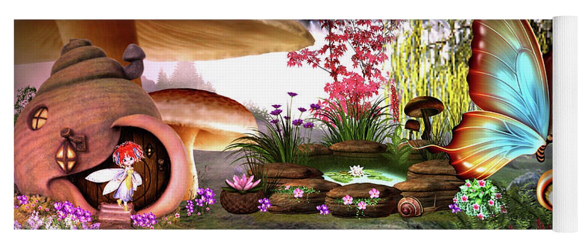 Digital Art Yoga Mat featuring the digital art A Pixie Garden by Artful Oasis