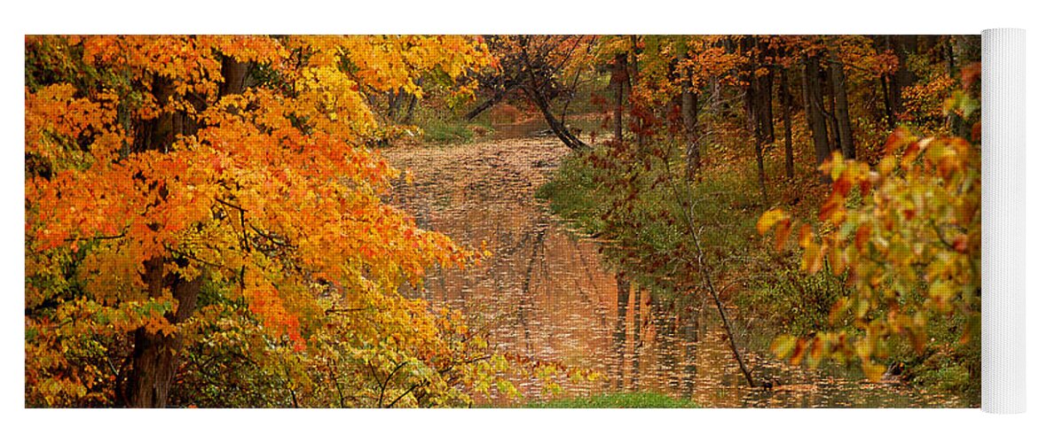 Autumn Yoga Mat featuring the photograph A Quiet River in Fall by Linda McRae