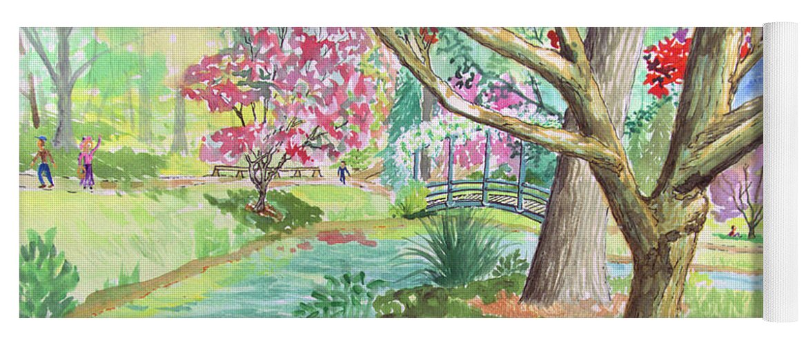Garden Yoga Mat featuring the painting A quiet stroll in the Japanese Gardens of Gibbs Gardens by Nicole Angell