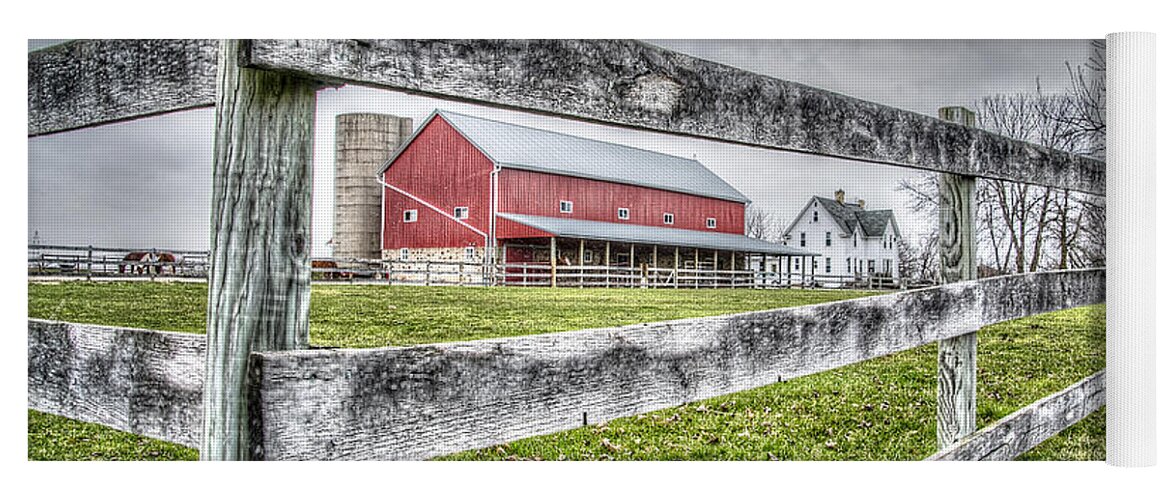 Field Yoga Mat featuring the photograph A Slice of the Barn by Deborah Klubertanz