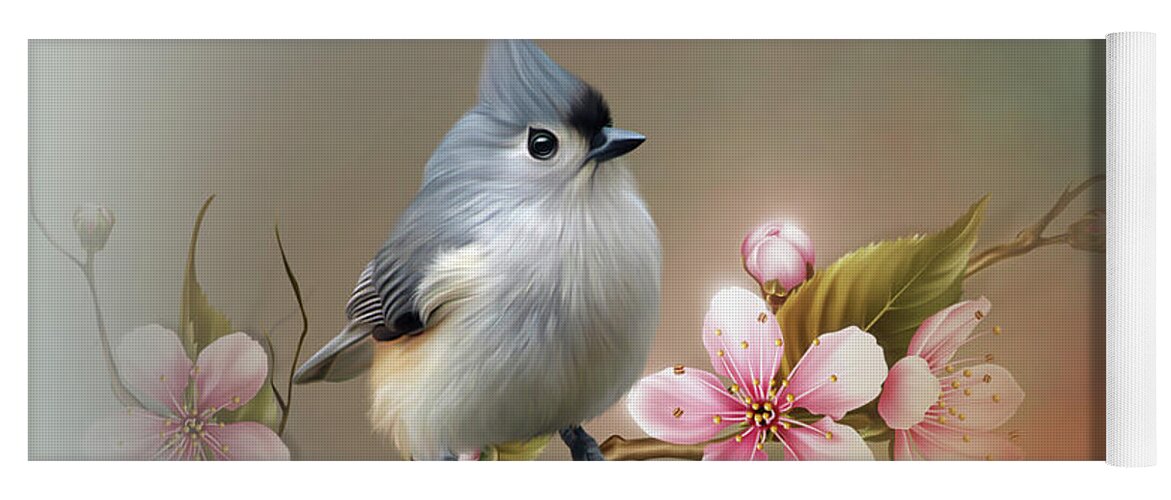 A Titmouse Bird Yoga Mat featuring the digital art A Titmouse Bird by John Junek