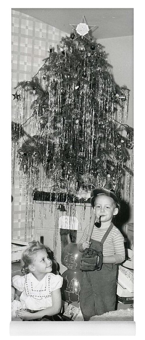 A Traditional Yoga Mat featuring the photograph A traditional Christmas American scene early 30 50 photograph by Vintage Collectables