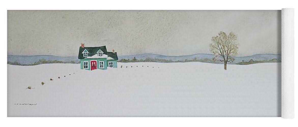 Christmas Yoga Mat featuring the painting A Winter Landscape by Mary Ellen Mueller Legault
