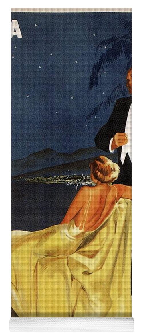 Italia Yoga Mat featuring the photograph Abbazia, Italia - Woman and Man Looking Out At a Mountain - Retro travel Poster - Vintage Poster by Studio Grafiikka