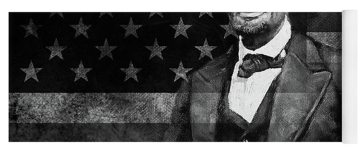 American Yoga Mat featuring the painting Abraham Lincoln with American Flag by Gull G