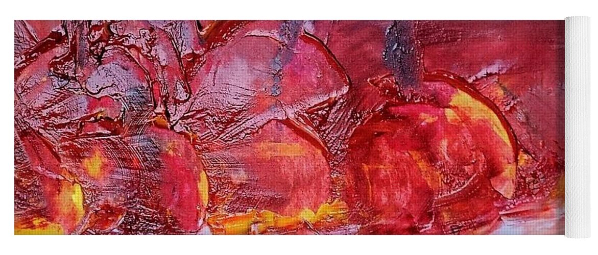 Abstract Yoga Mat featuring the painting Abstract Apples On Cake Plate Painting by Lisa Kaiser