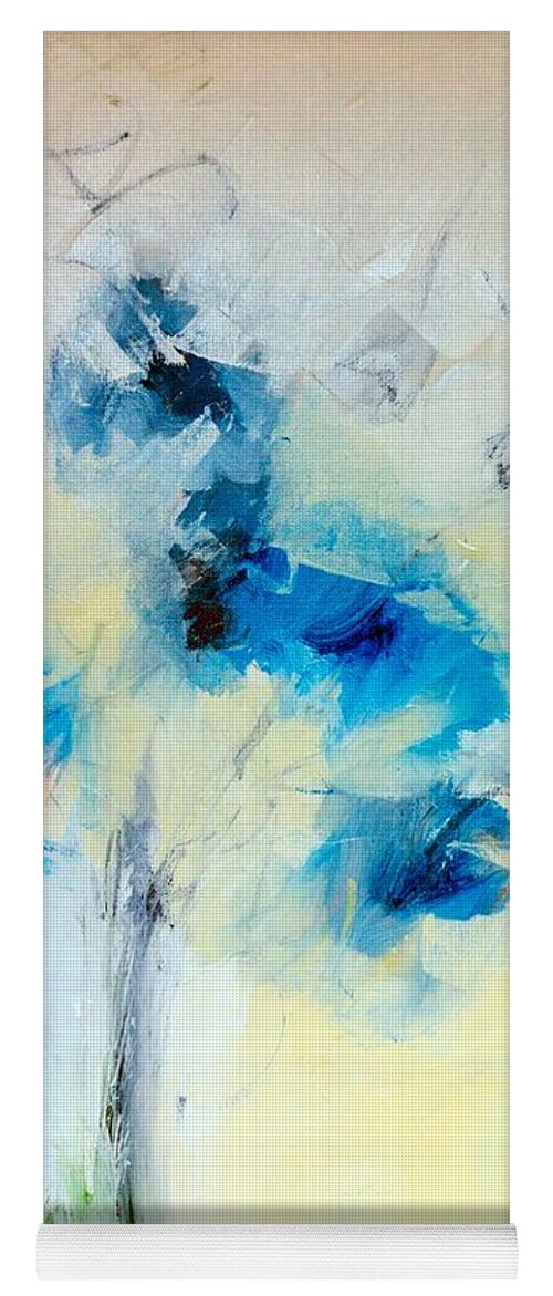 Abstract Yoga Mat featuring the digital art Abstract Blue Bouquet Floral Painting by Lisa Kaiser