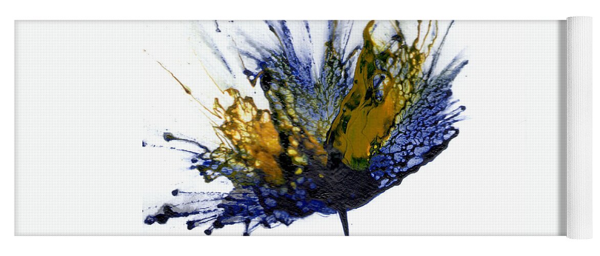 Flower Art Yoga Mat featuring the painting Abstract Flower Navy Blue Yellow 1 by Catherine Jeltes