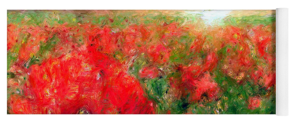 Rafael Salazar Yoga Mat featuring the mixed media Abstract Landscape of Red Poppies by Rafael Salazar