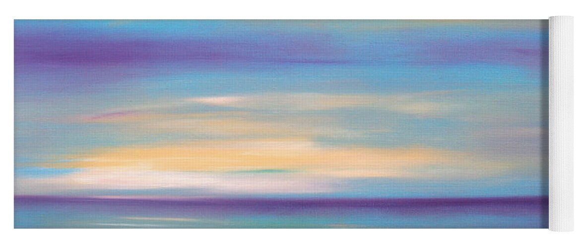 Oil Painting Sunsets Yoga Mat featuring the painting Abstract Sunset in Purple Blue and Yellow by Gina De Gorna