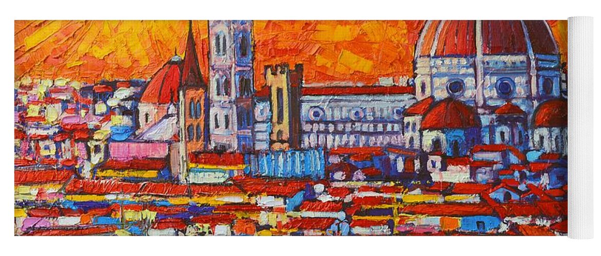 Italy Yoga Mat featuring the painting Abstract Sunset Over Duomo In Florence Italy by Ana Maria Edulescu