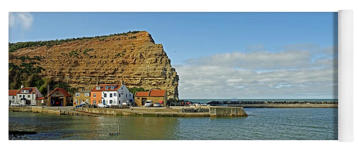 Britain Yoga Mat featuring the photograph Across Staithes Harbour To Cowbar Nab by Rod Johnson