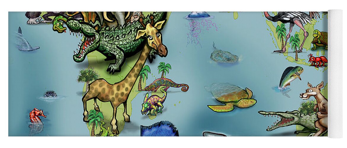 Africa Yoga Mat featuring the digital art Africa Oceania Animals Map by Kevin Middleton