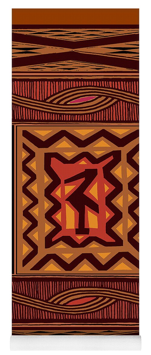 African Collage Rust Yoga Mat featuring the digital art African Collage Rust by Vagabond Folk Art - Virginia Vivier