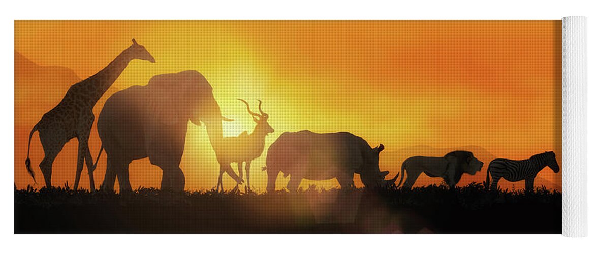 Africa Yoga Mat featuring the photograph African Wildlife Sunset Silhouette Banner by Good Focused
