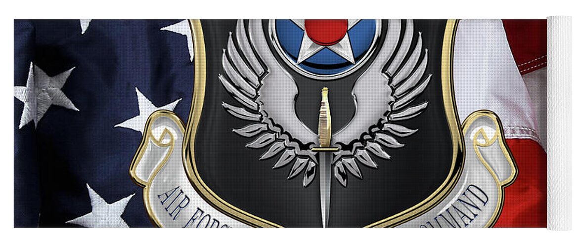 'military Insignia & Heraldry' Collection By Serge Averbukh Yoga Mat featuring the digital art Air Force Special Operations Command - A F S O C Shield over American Flag by Serge Averbukh