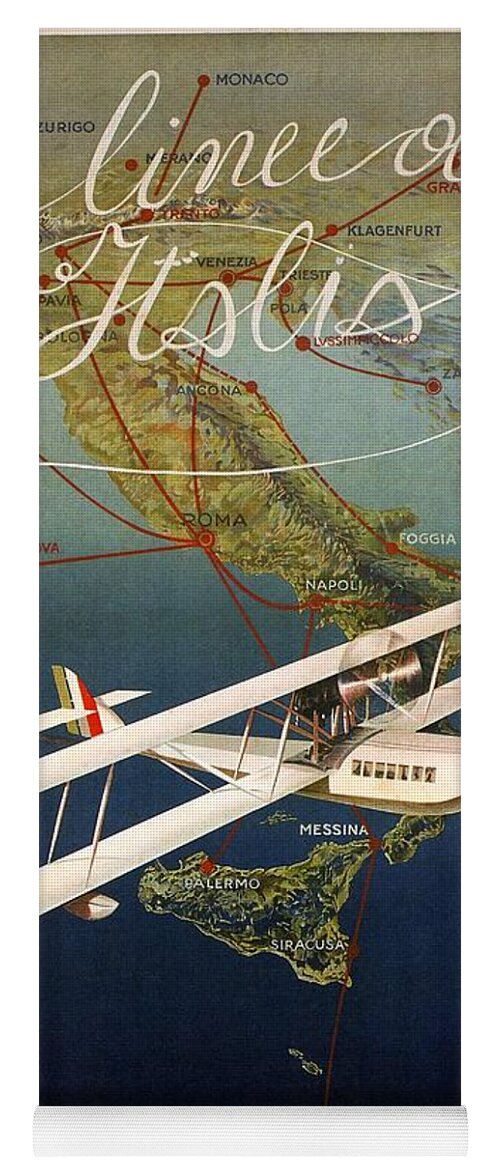 Biplane Yoga Mat featuring the mixed media Aircraft Flying Over Italy - Biplane - Retro travel Poster - Vintage Poster by Studio Grafiikka
