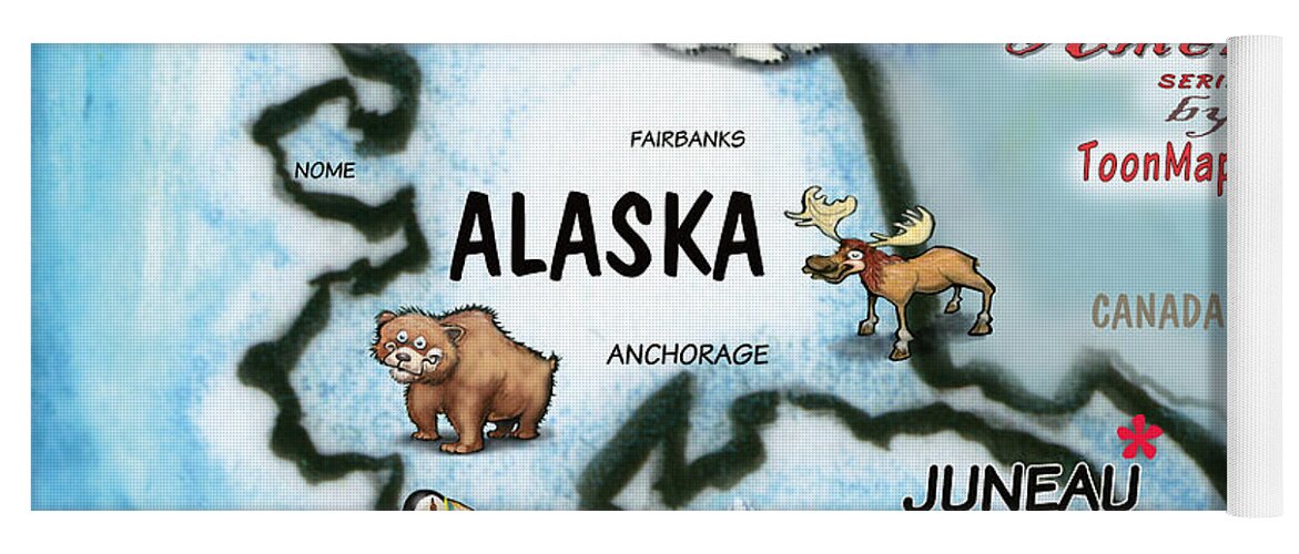 Alaska Yoga Mat featuring the digital art Alaska Fun Map by Kevin Middleton
