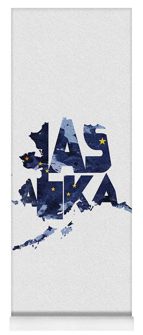 Alaska Yoga Mat featuring the digital art Alaska Typographic Map Flag by Inspirowl Design
