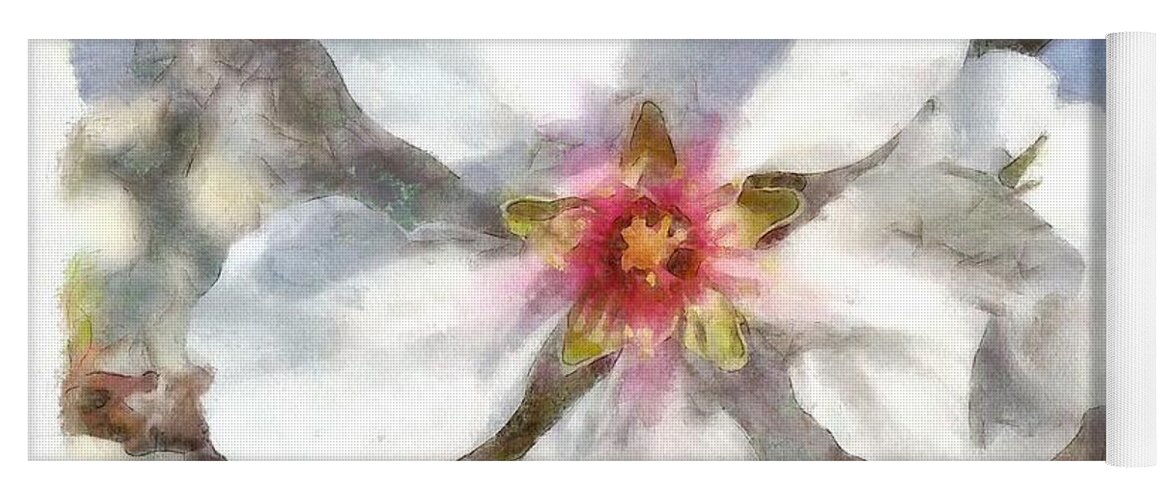Flower Yoga Mat featuring the painting Almond Blossom Study Watercolor by Taiche Acrylic Art